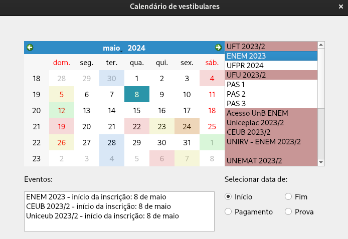 Calendário de Vestibulares